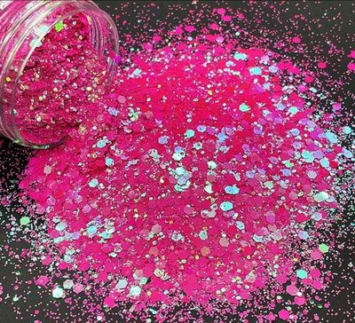 FLAMINGO PINK - Perłowy Tęczowy Gruby Brokat Kosmetyczny Odporny na Rozpuszczalniki PET