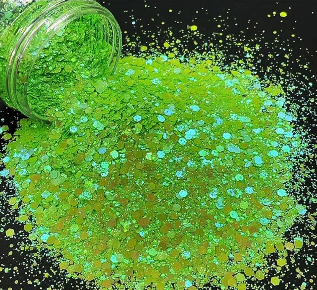 LIME LIGHTS - Pearl Rainbow Chunky Cosmetic Grade Solvent Resistant PET Glitter