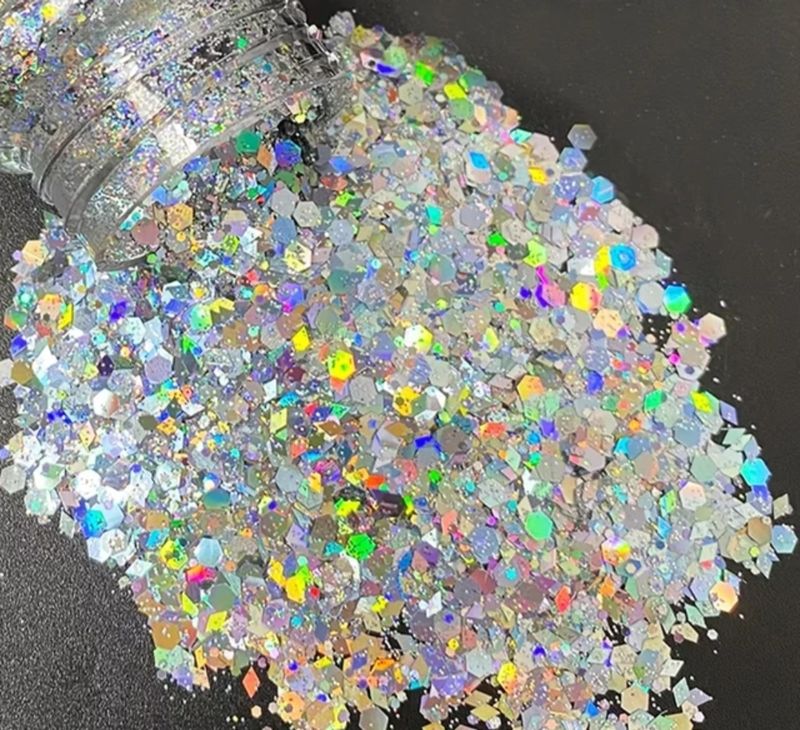 SILVER LINING - Holographic Chunky Cosmetic Grade Solvent Resistant PET Glitter