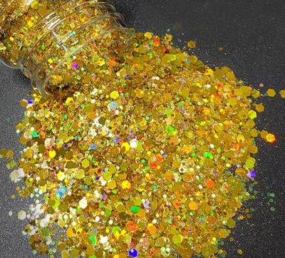 GOLD RUSH - Holographic Chunky Cosmetic Grade Solvent Resistant PET Glitter