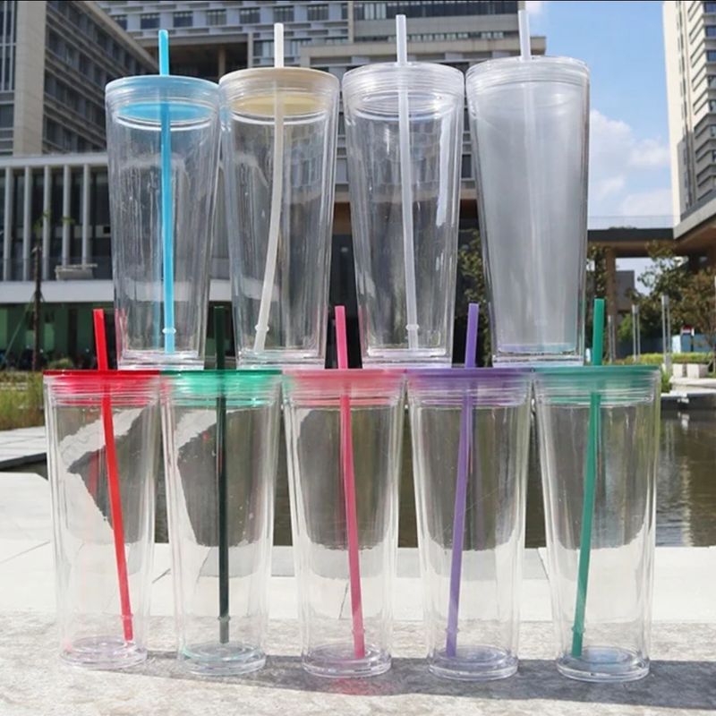 CRYSTAL CLEAR - 24oz Double Wall Acrylic Snowglobe / Lava Tumblers - Pre Drilled inc Straw &amp; Plug