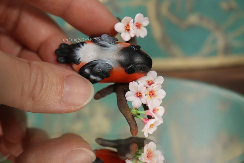 Bullfinch Pegapiggy With Cherry Blossoms Figurine