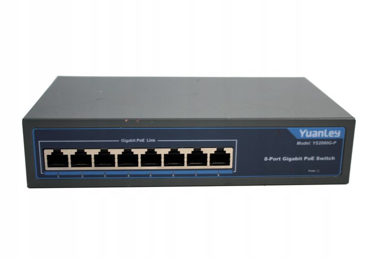 YuanLey 8-portowy przełącznik Gigabit PoE 8 portów PoE+ 1000 Mb/s 120W