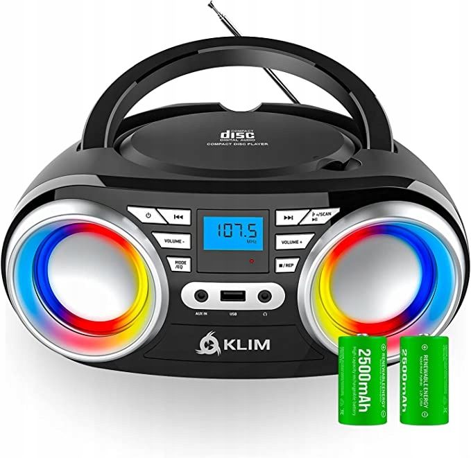 KLIM B3 Bombox CD/MP3 tuner FM BT Aux USB Disco Light wbudowane AKU EQ