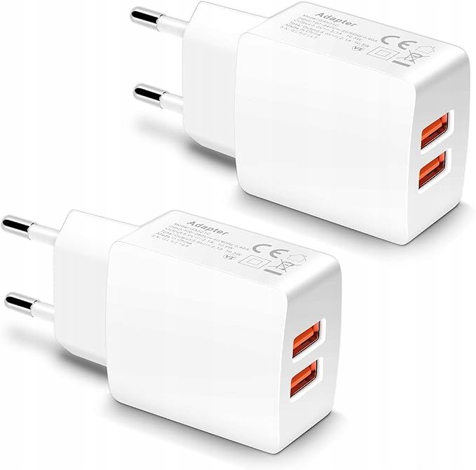 SZYBKA ŁADOWARKA DO TELEFONÓW 10,5W 2*USB-A BIAŁA ADAPTER SIECIOWY GA521C