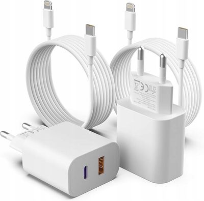 ŁADOWARKA DO TELEFONU IPHONE 2 SZTUKI 20W CA-43AT USB-C LIGHTNING BIAŁE