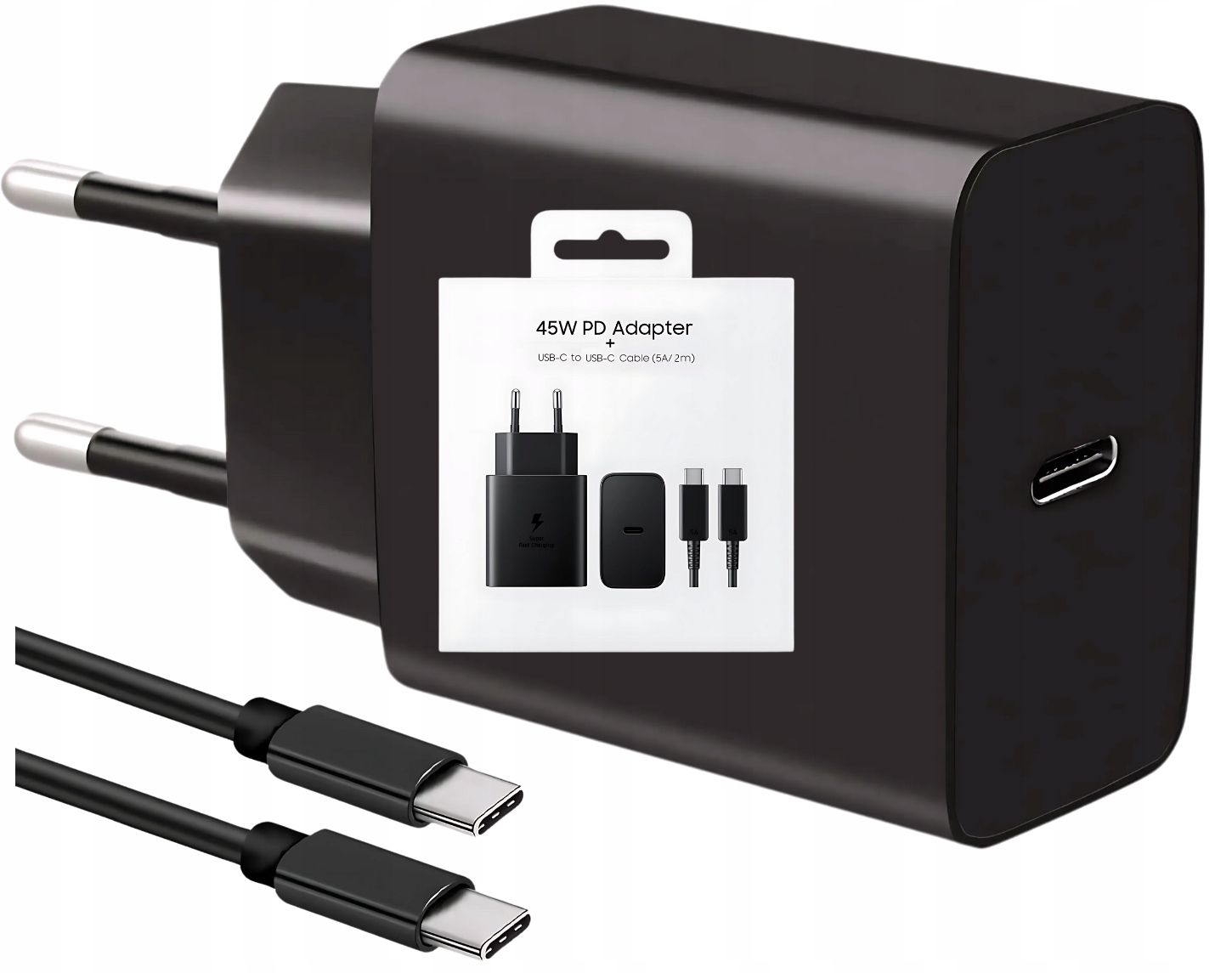 Szybka ładowarka PD 45W do Samsung itp z kablem USB-C 2m Szybkie ładowanie