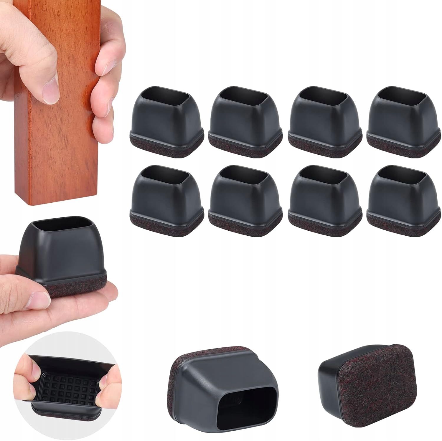 8 OCHRANIACZE NA NOGI KRZESŁA, KWADRATOWE NAKŁADKI Z PODKŁADKAMI FILCOWYMI