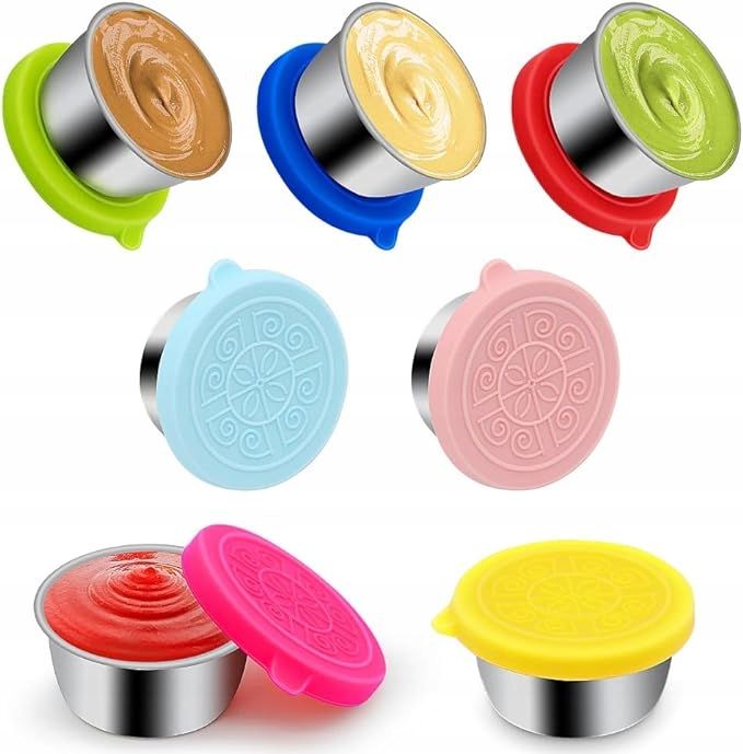 Pojemnik z Pokrywką na Sos Dipy 50ml Metalowy Silikonowe Wieczko 6 szt