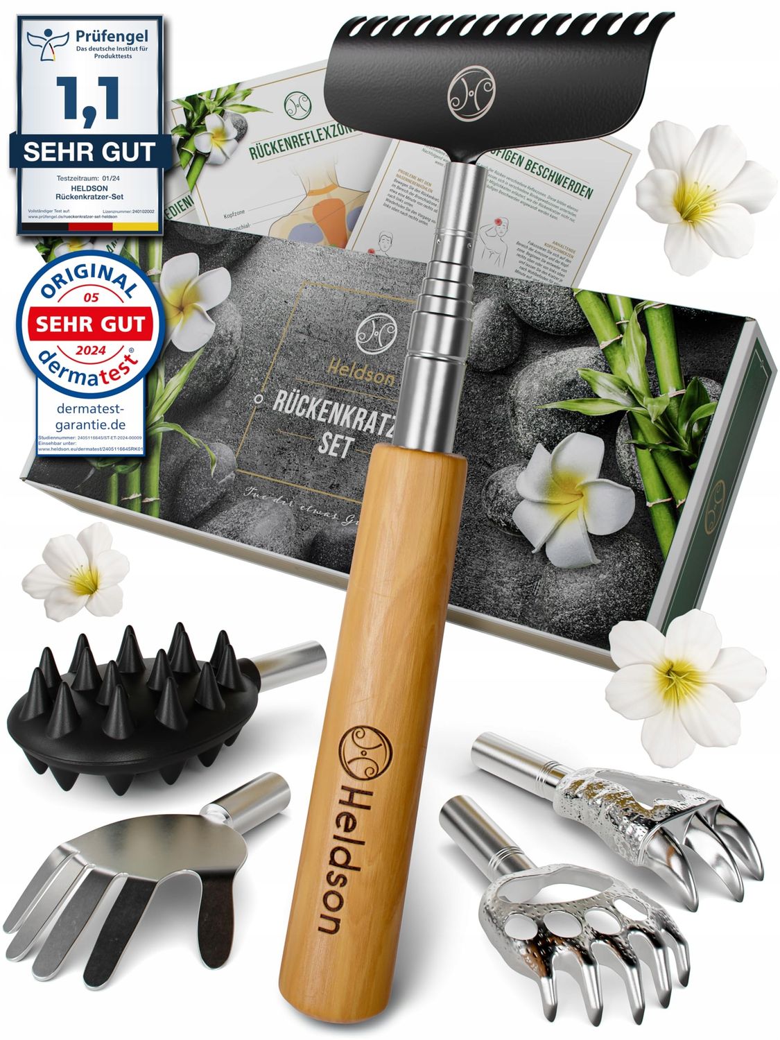 HELDSON Drewniany Drapak Do Pleców Teleskopowy Masażer Prezent