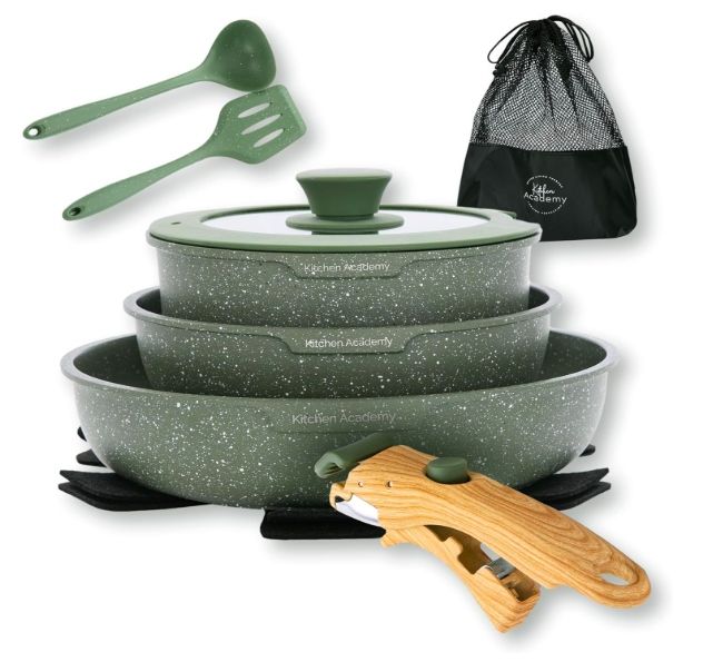 Zestaw garnków Kitchen Academy aluminiowe 8 el. zielone