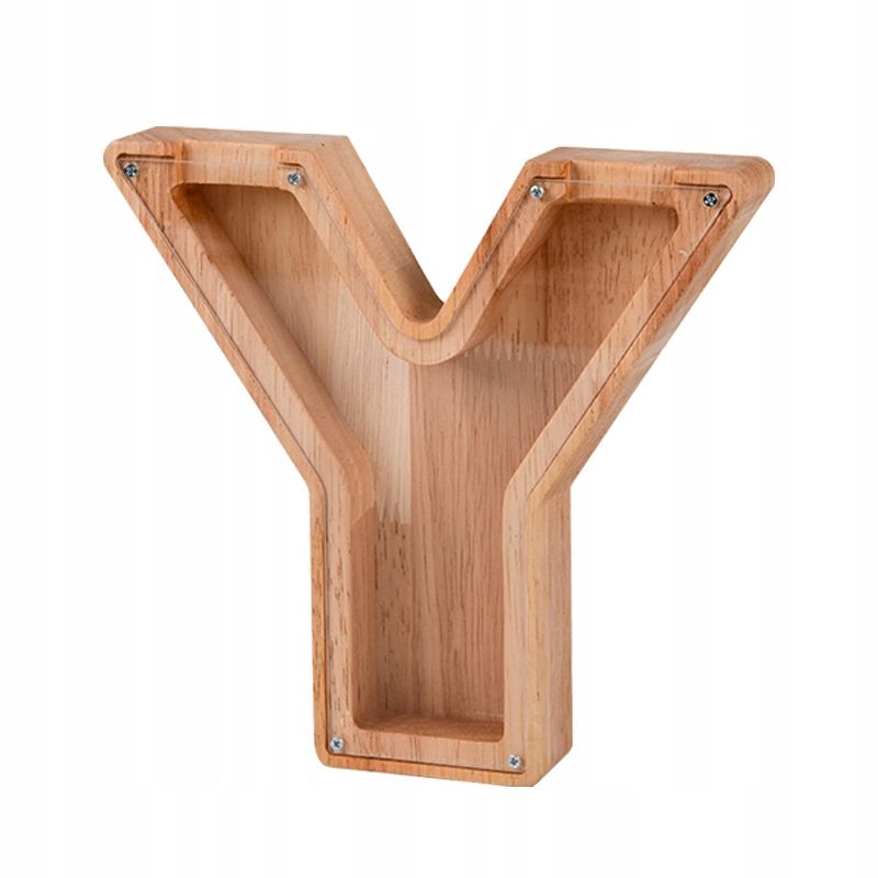 Drewniana skarbonka z literą Y