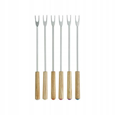 ZESTAW WIDECZYKÓW DO FONDUE STAL NIERDZEWNA DREWNIANA RĄCZKA, WIDELCE