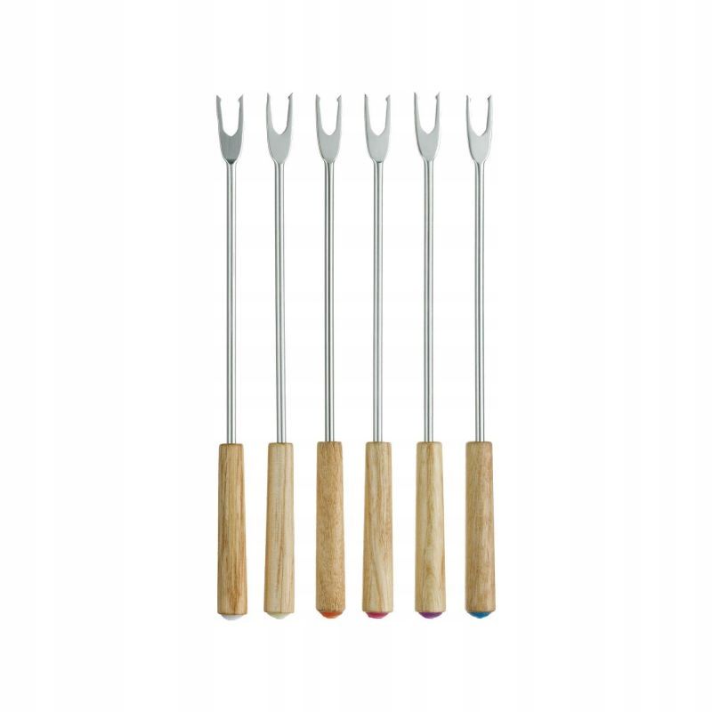 ZESTAW WIDECZYKÓW DO FONDUE STAL NIERDZEWNA DREWNIANA RĄCZKA, WIDELCE