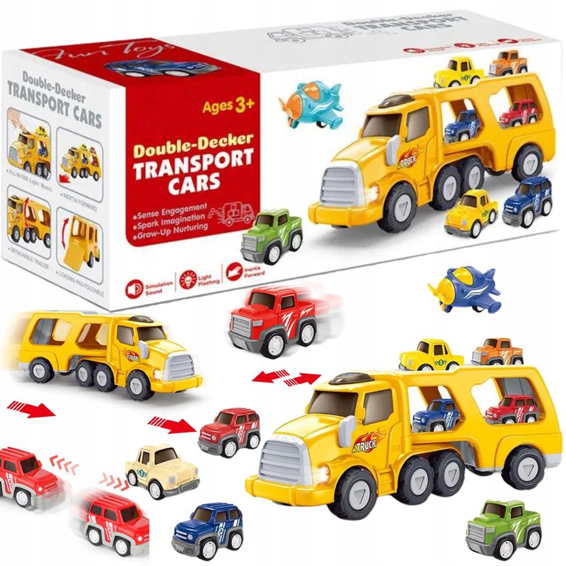 ZESTAW SAMOCHODÓW DLA DZIECI CIĘŻARÓWKA SAMOLOT DŹWIĘKI ŚWIATŁA 3519