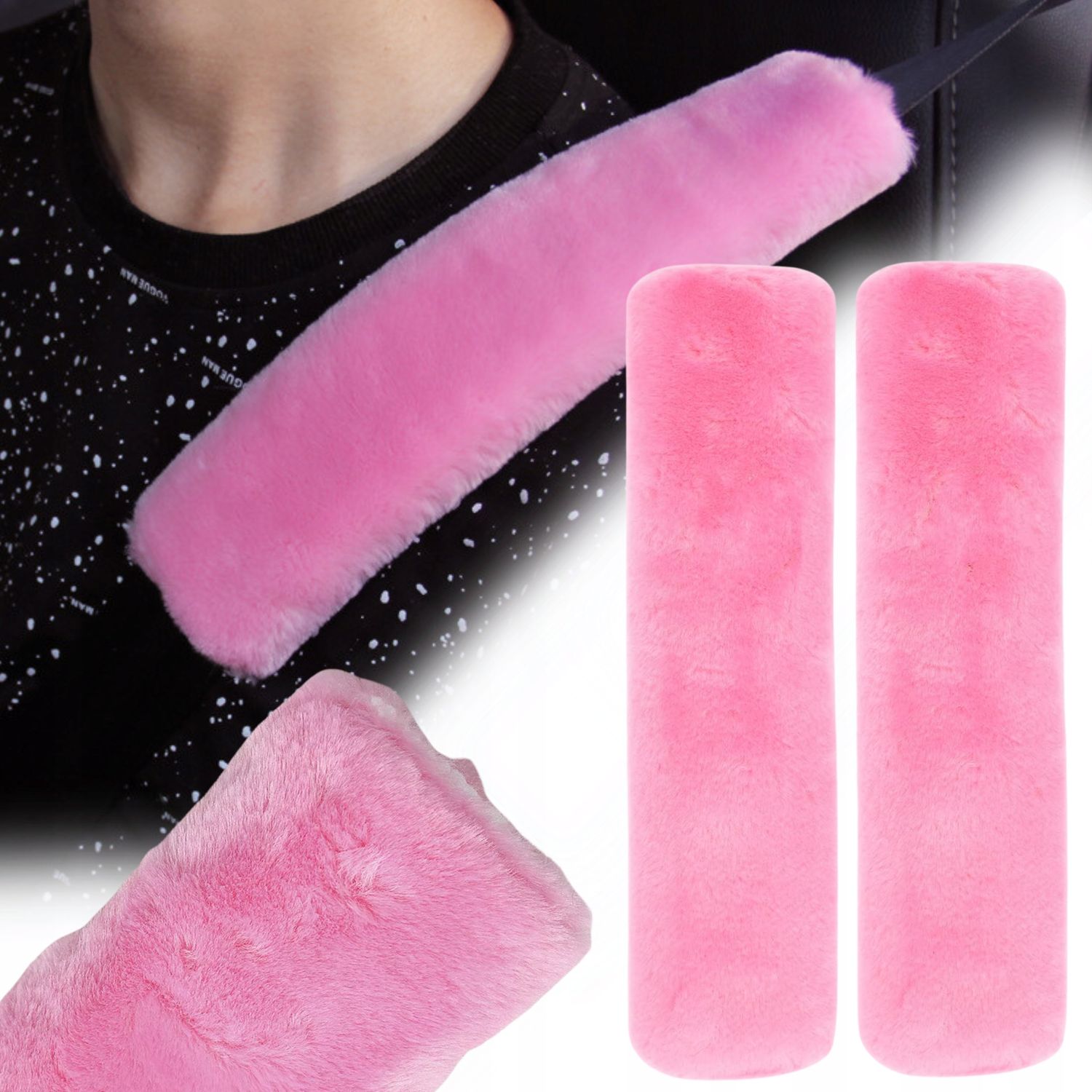 Nakładki na pasy do samochodu ochraniacze Miękkie różowe 2 sztuki FUTERKO