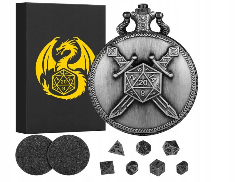 ZESTAW 7 MINI KOŚCI DND RPG METALOWE + ŁAŃCUSZEK I METALOWE PUDEŁKO