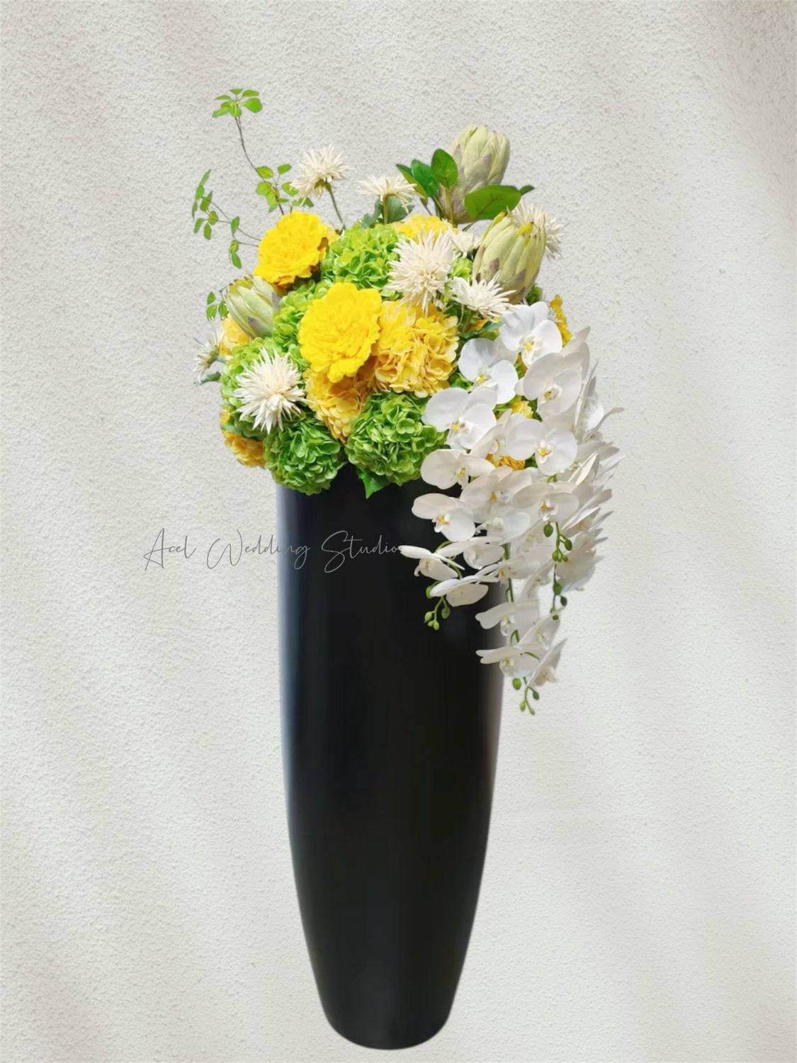 Artificial Flower Floor Plants 仿真繡球、蝴蝶蘭/絲花座地軟裝擺設（黃綠主色）