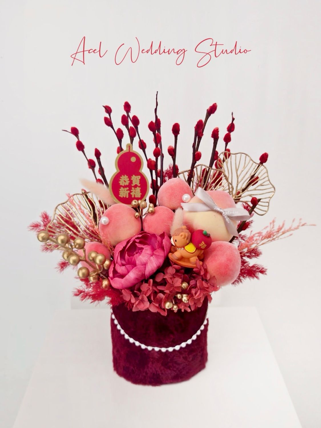 🐎紅色 迎春小馬銀柳聚寶盆