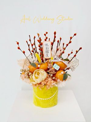 🐎橙黃色 迎春小馬銀柳聚寶盆🪭