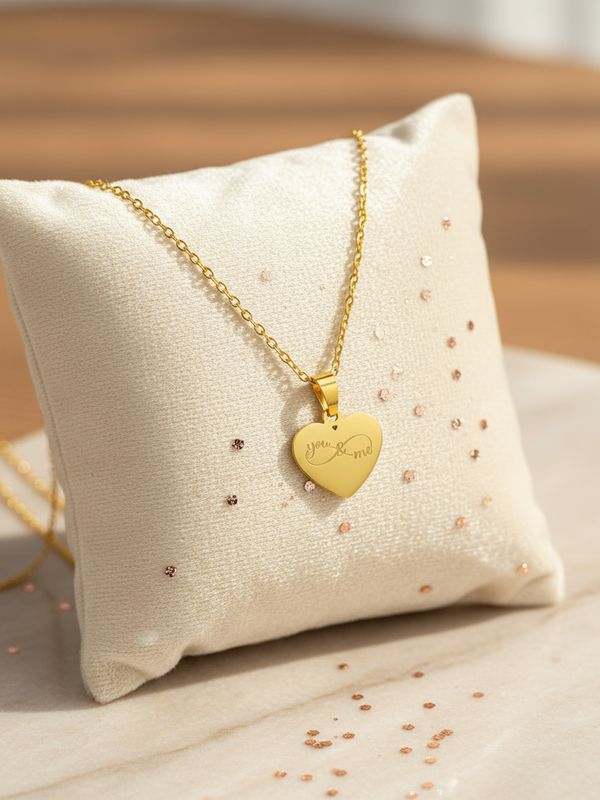 Herzanhänger aus Edelstahl in Goldoptik – Personalisierter Text, Datum oder Symbol