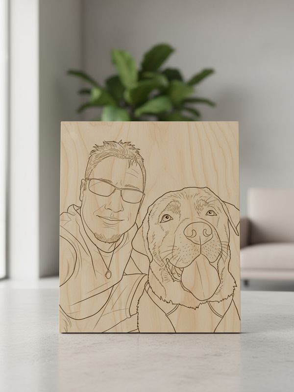 Line Art Holzgravur aus deinem Foto