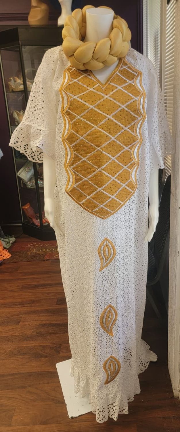 Dry lace long gown with embroidery