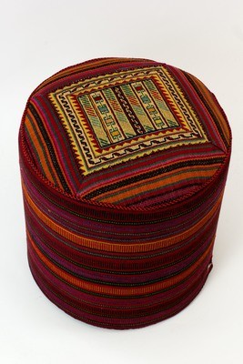 kelim tapijt poef KARAJ - hoge ottoman hocker rond - oosterse voetenbank - authentiek geweven kilim uit Iran