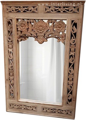 houten passpiegel oosters houtsnijwerk - mangohout -  120 cm x 80 cm