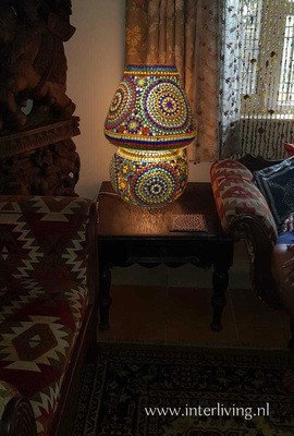 grote tafellamp paddenstoel  - multi -colour - gekleurd mozaiek - 60 cm