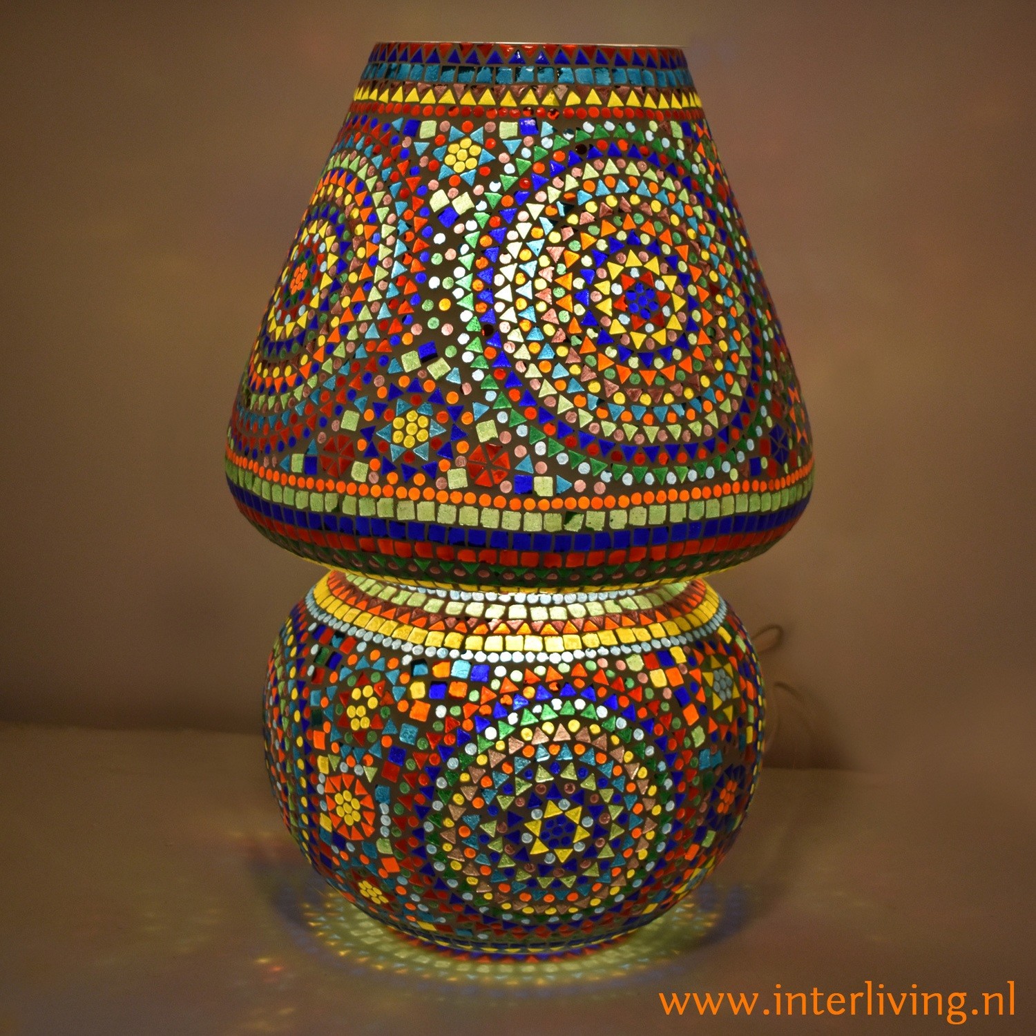 grote tafellamp paddenstoel  - multi -colour - gekleurd mozaiek - 60 cm