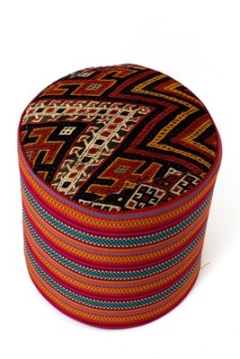 kelim tapijt poef SABZ - hoge ottoman hocker rond - oosterse voetenbank - authentiek geweven kilim uit Iran