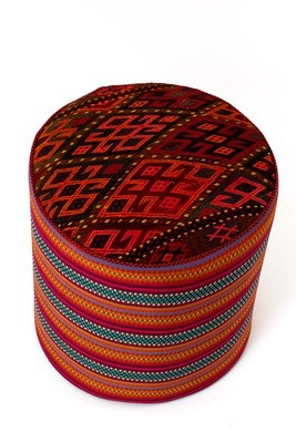 kelim tapijt poef BANDARAH - hoge ottoman hocker rond - oosterse voetenbank - authentiek geweven kilim uit Iran