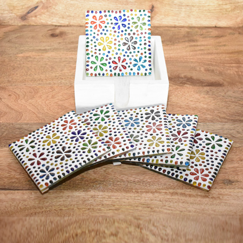 onderzetters - handgemaakt van glasmozaïek- extra groot - flower design - multi colour -bohemian woonaccessoires