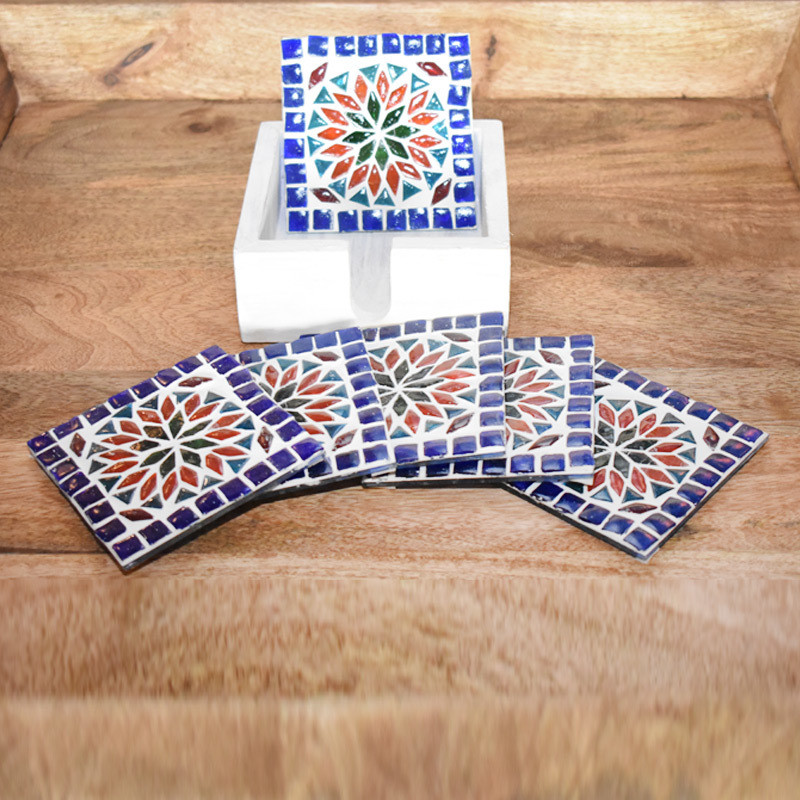 onderzetters - handgemaakt van glasmozaïek- extra groot - multi colour - Turks design