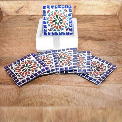 onderzetters - handgemaakt van glasmozaïek- extra groot - multi colour - Turks design