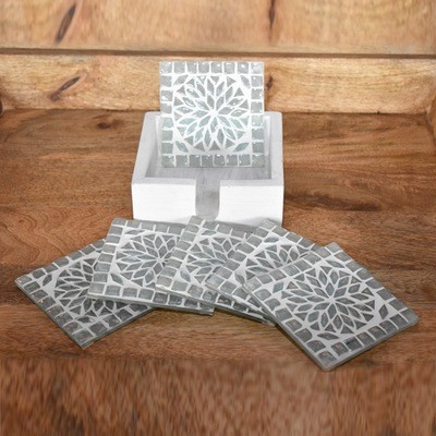 onderzetters - handgemaakt van glasmozaïek- extra groot - transparant - Turks design