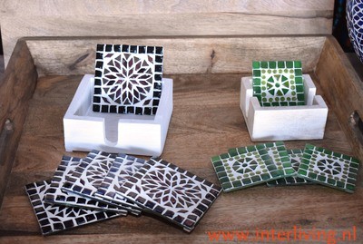 onderzetters - handgemaakt van glasmozaïek- extra groot - transparant - Turks design