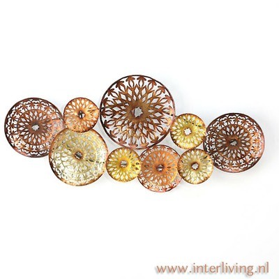 muurdecoratie - ronde mandala schalen van metaal  - 3D - goudkleurige wanddecoratie
