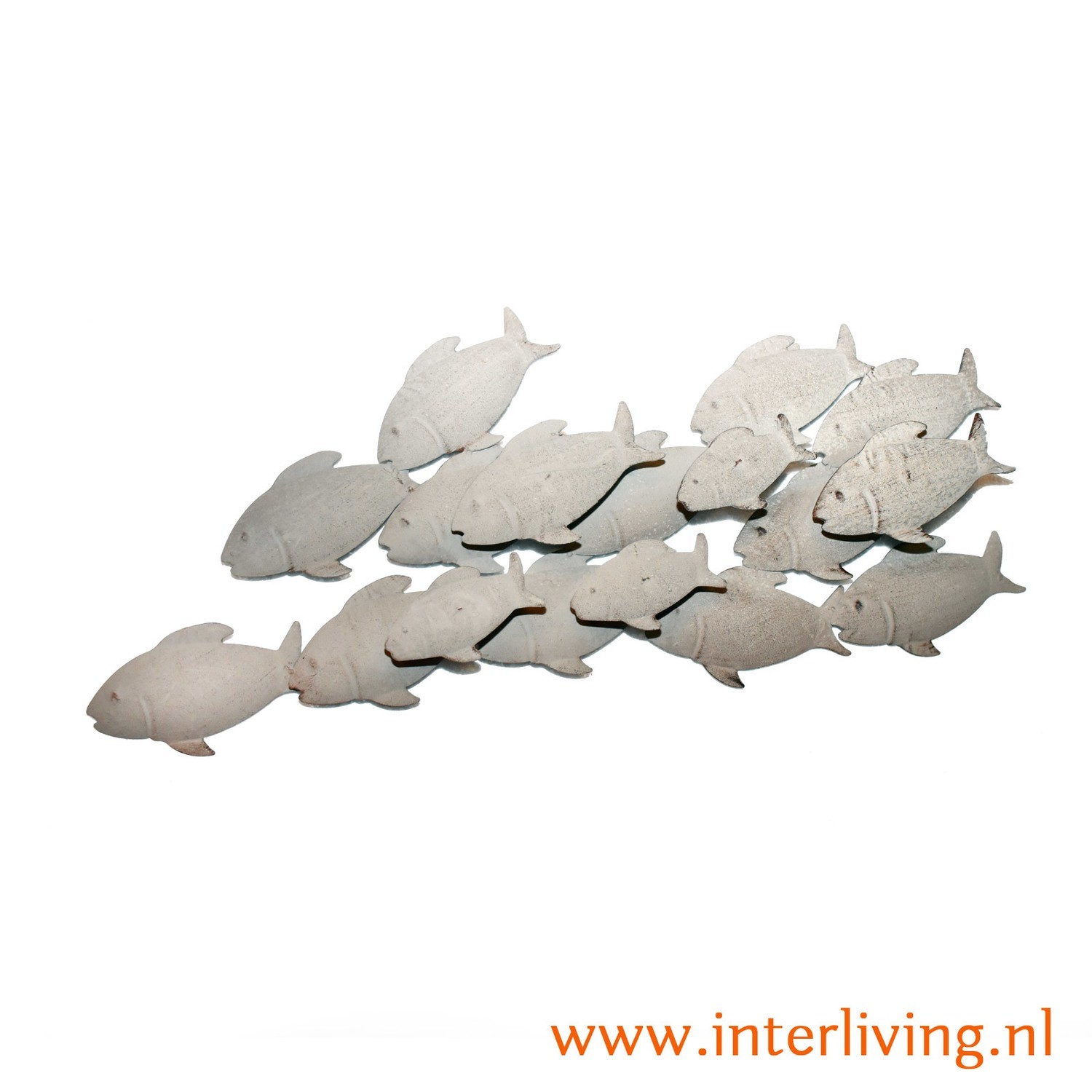 terugvallen Inferieur Voetganger muurdecoratie - school vissen van metaal - 3D - grijskleurige wanddecoratie