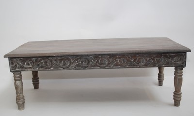 tafel van white/grey wash mango hout met prachtig lotus houtsnijwerk - 120*60*38