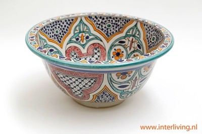Marokkaanse waskom "Ibiza" - aardewerk (opbouw) wasbak uit Fez - Ø 35 cm