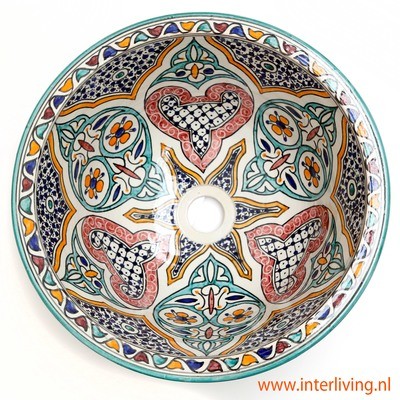 Marokkaanse waskom &quot;Ibiza&quot; - aardewerk (opbouw) wasbak uit Fez - Ø 40 cm