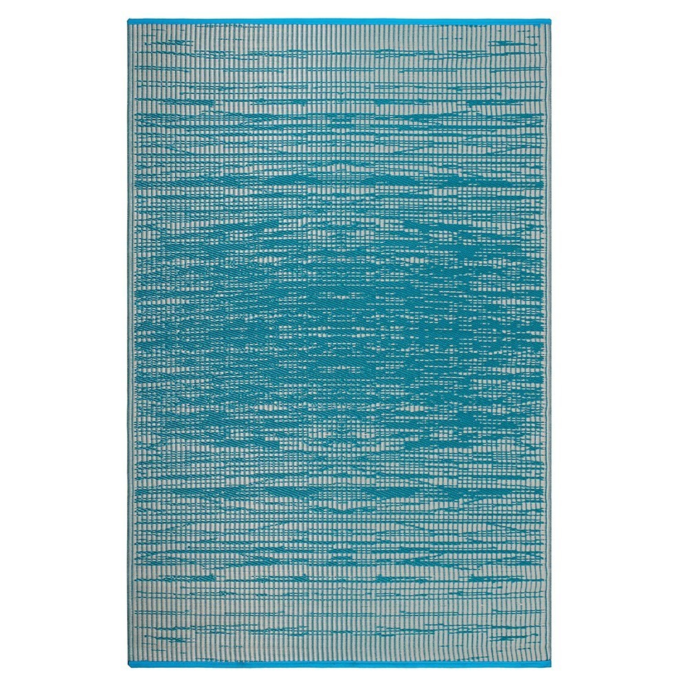 binnen & buiten vloerkleed / buitentapijt - vintage look met verweerd gestreept patroon - aqua blauw - eco recycled plastic tuinkleed & Goodwave faitrade in de maten S/ M/ L / Xl / XXL