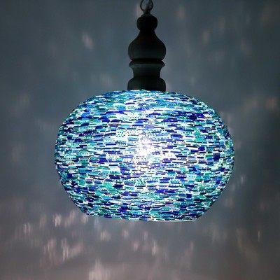 Ibiza hanglamp -  bol met open onderkant van bangles of glas armbandjes met massief hout -  Ø 36