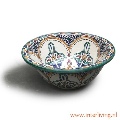 Marokkaanse waskom &quot;Ibiza blue&quot;- aardewerk (opbouw) wasbak uit Fez - Ø 35 cm