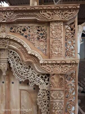 houten Bali poort - set twee deuren - decoratief oosters houtsnijwerk - hout naturel -  200 cm x 150 cm