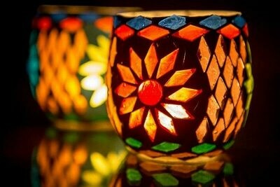 Twee stuks waxinehouders turks mozaïek multi colour