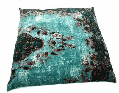 vintage  kelim vloerkleed kussen -  aqua velvet - bohemian turquoise verweerde tapijt look - 100 x 100 cm