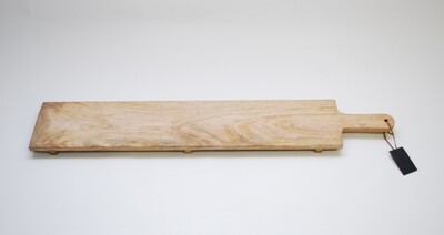 Kaasplank lang / borrelplank van mango hout - 100 x 16 cm - serveerplank met ophangkoortje van leer